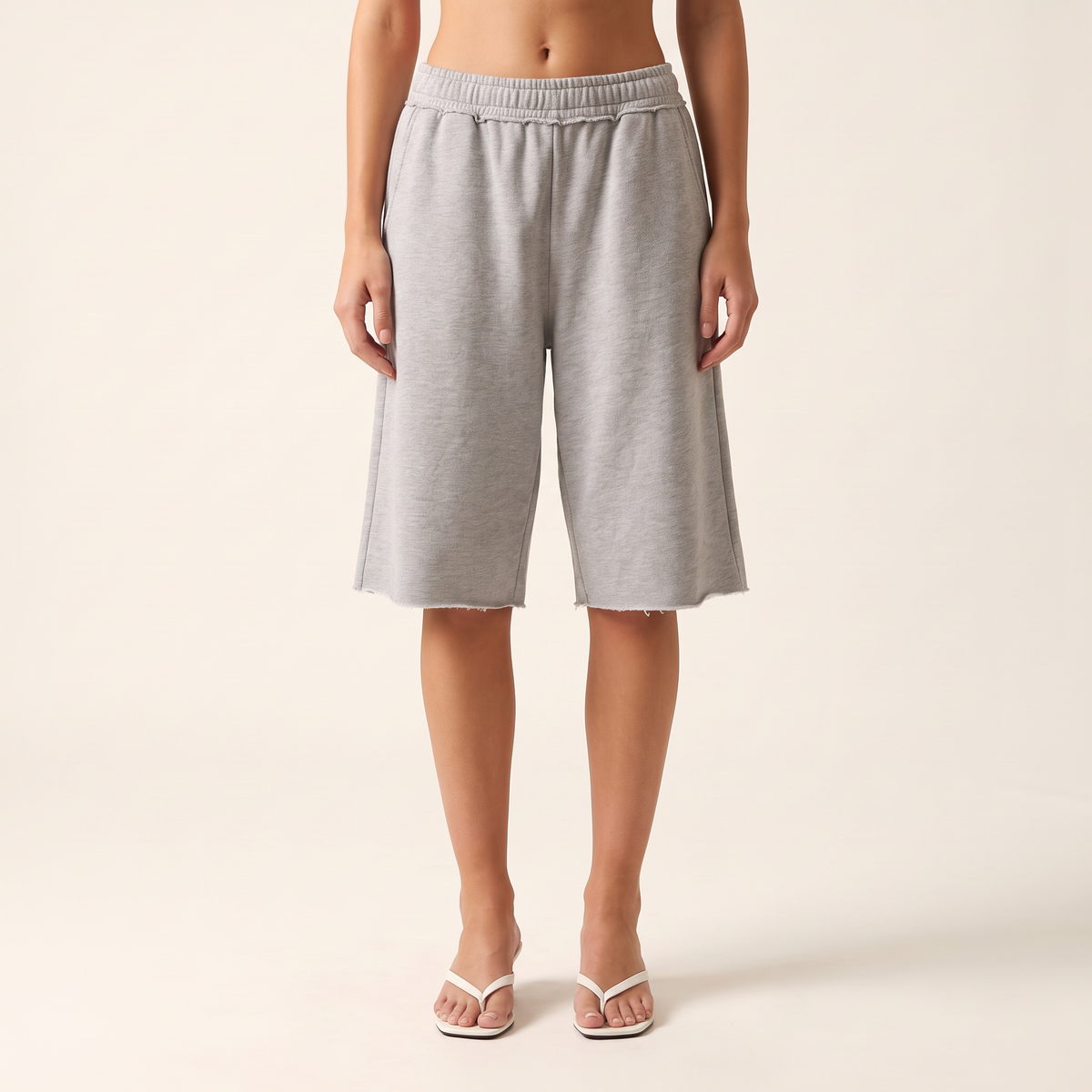 Davera Grijze Bermudashort met Ruwe Zoom