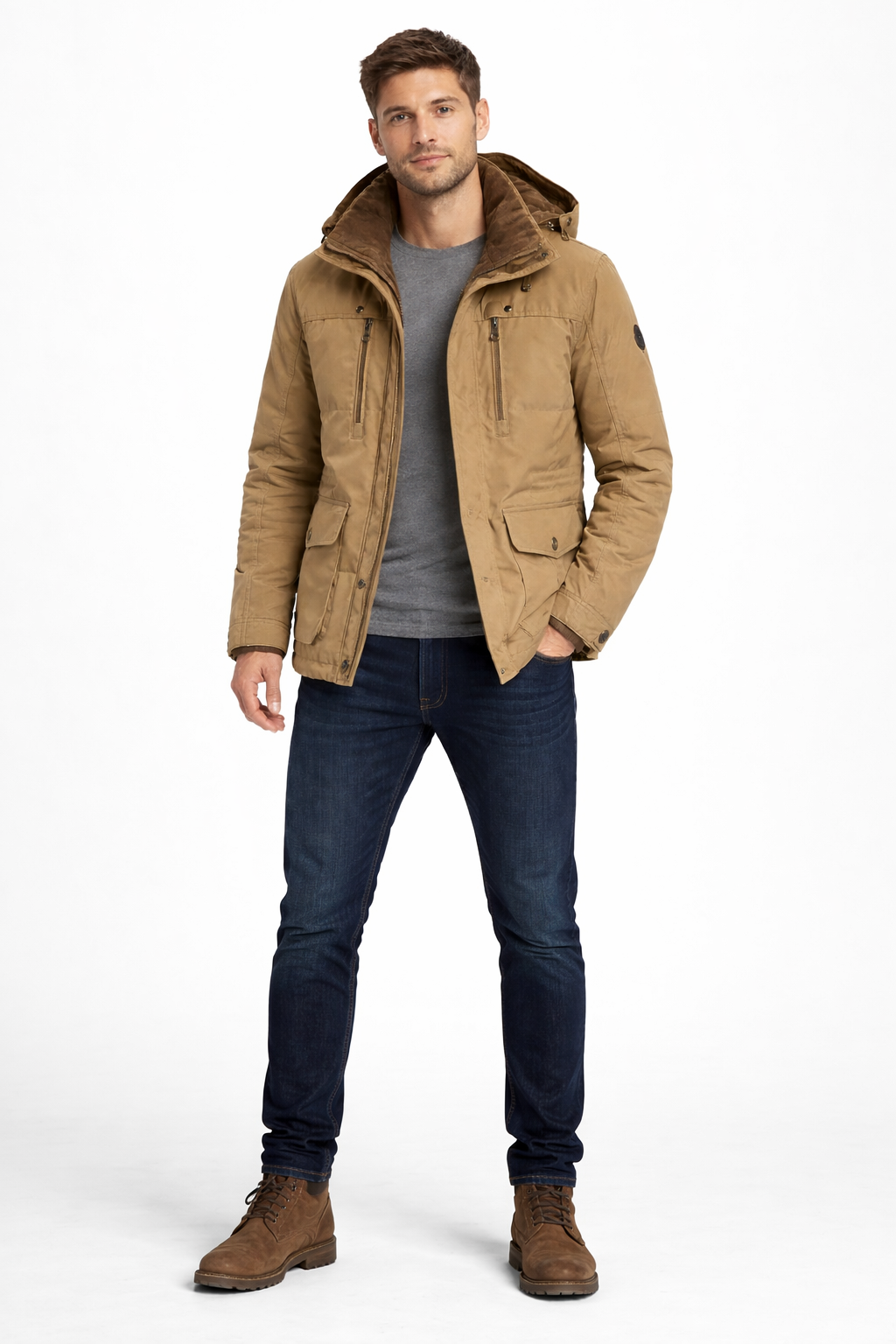 Men’s Hooded Utility Jacket with Lined Interior for Cold Weather