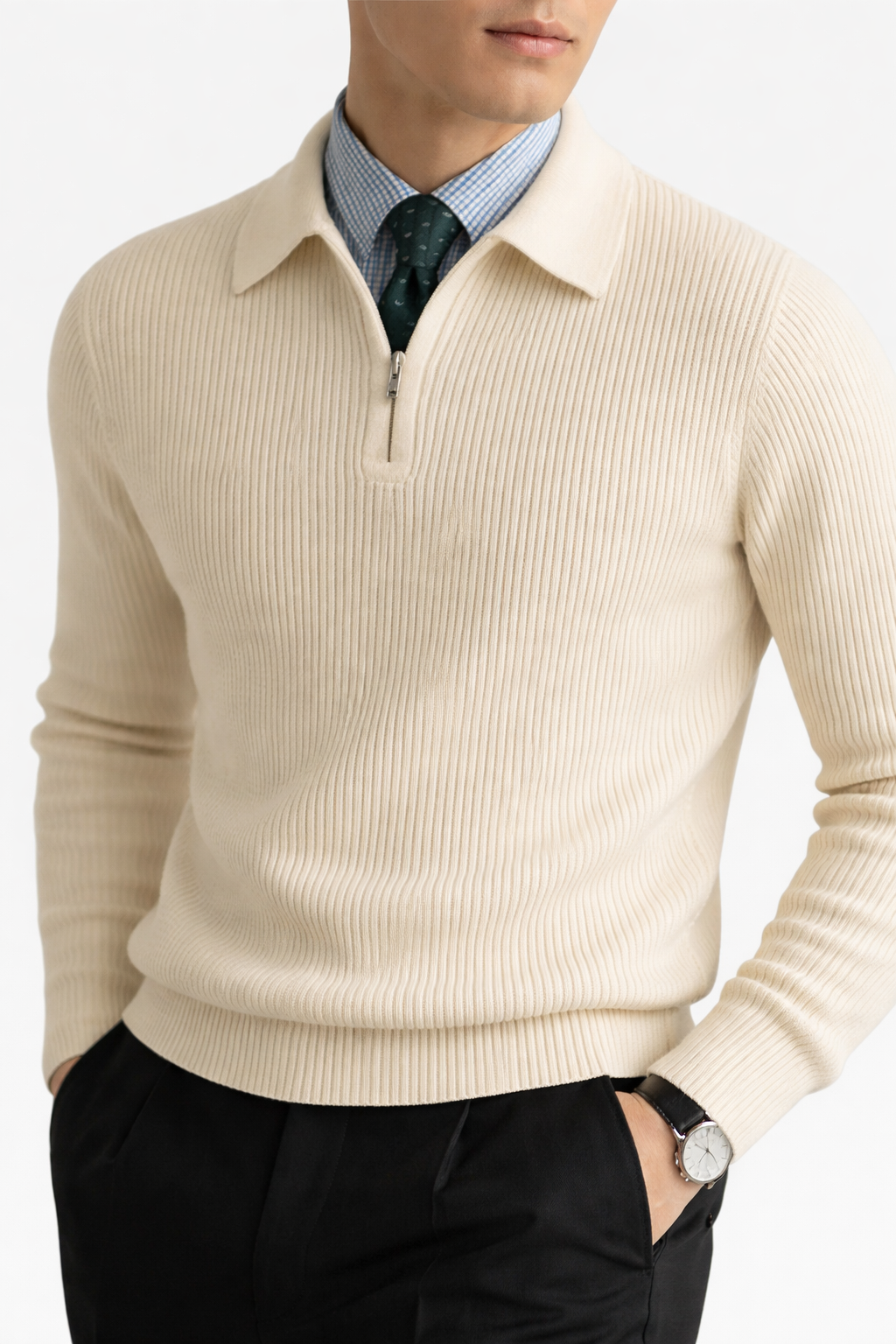 Men’s Ribbed Zip Collar Knit Shirt