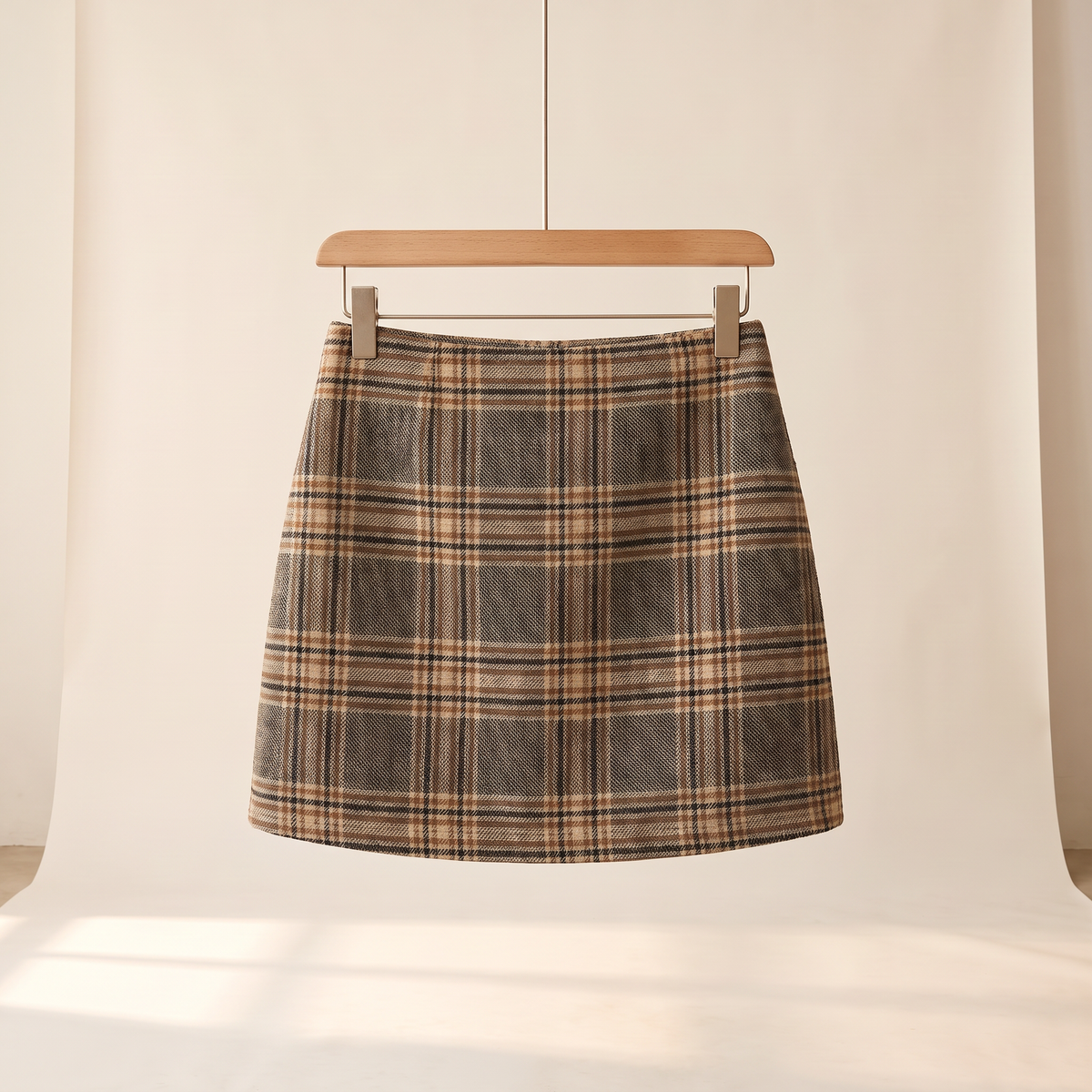 Elowra khaki mini-rok met ruitmotief