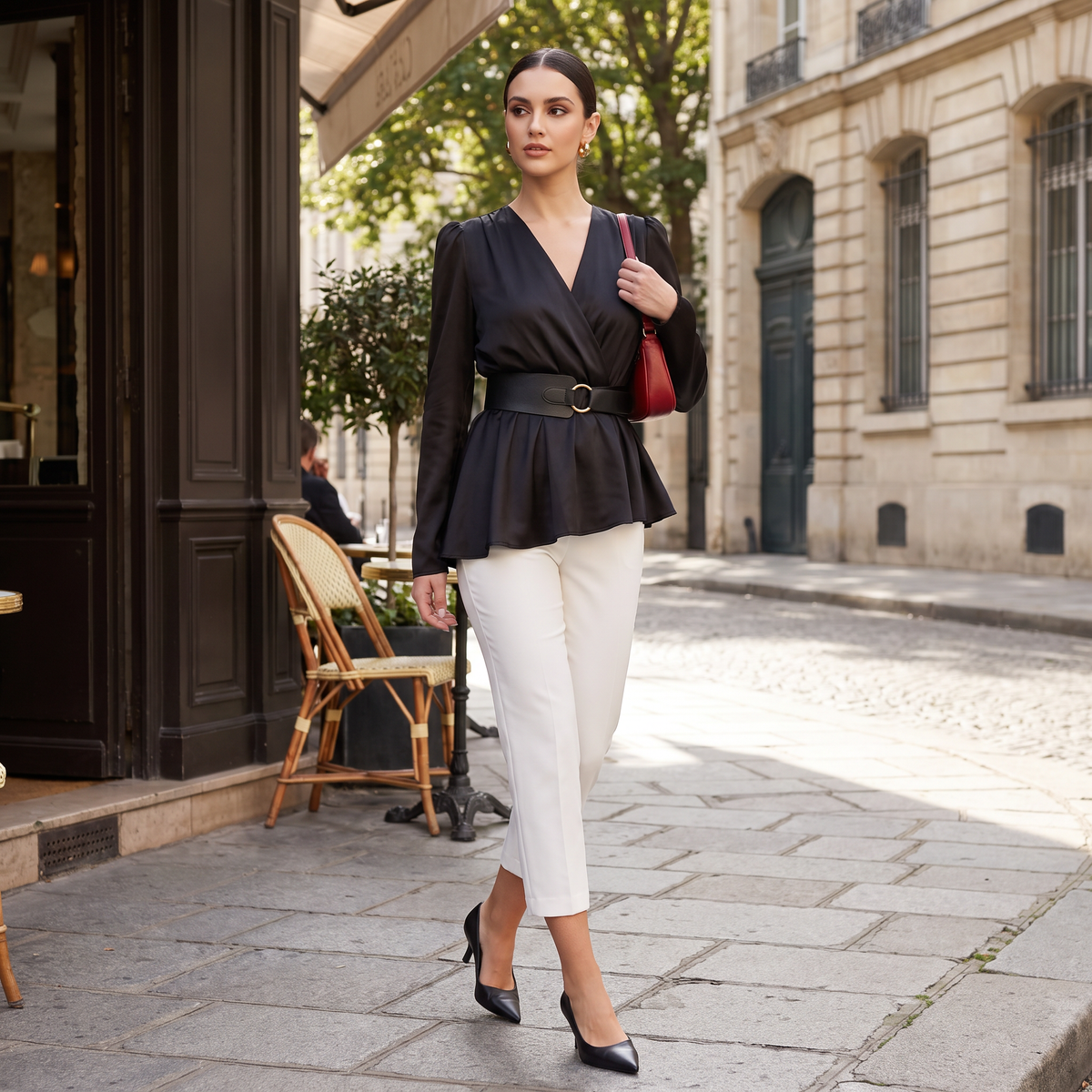 Evelora overslagblouse met ceintuur en peplum