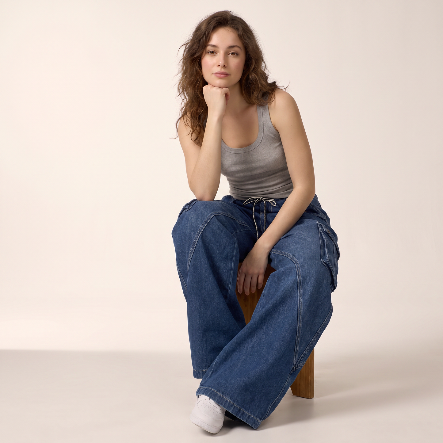 Kiera cargojeans met trekkoord