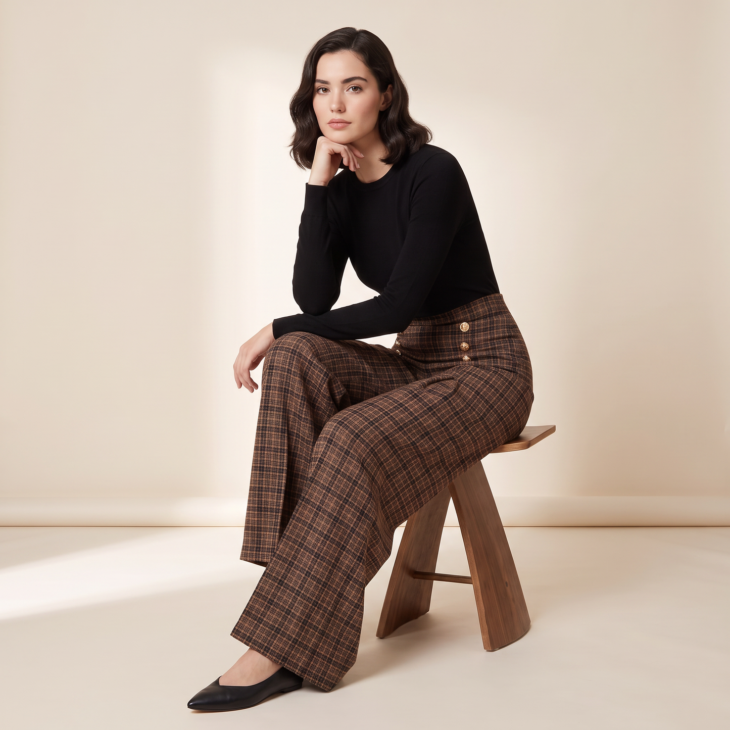 Rowena geruite broek met knoopdetails