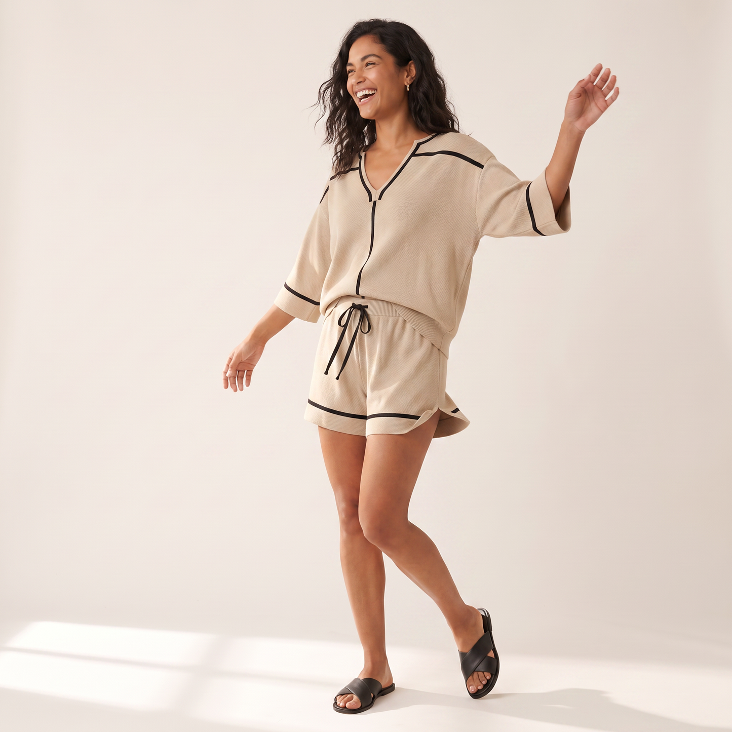 Sienna shirt en shorts set met contrastrand