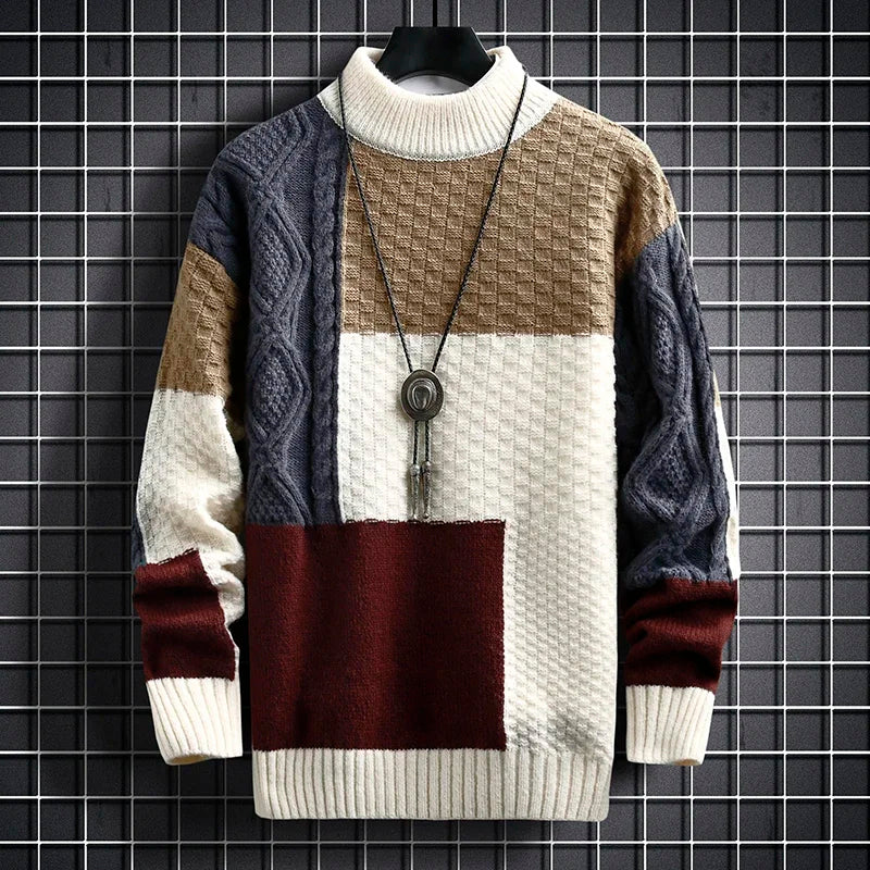 Panel Block Knit Crew Sweater
