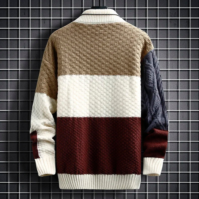 Panel Block Knit Crew Sweater