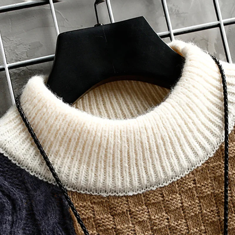 Panel Block Knit Crew Sweater