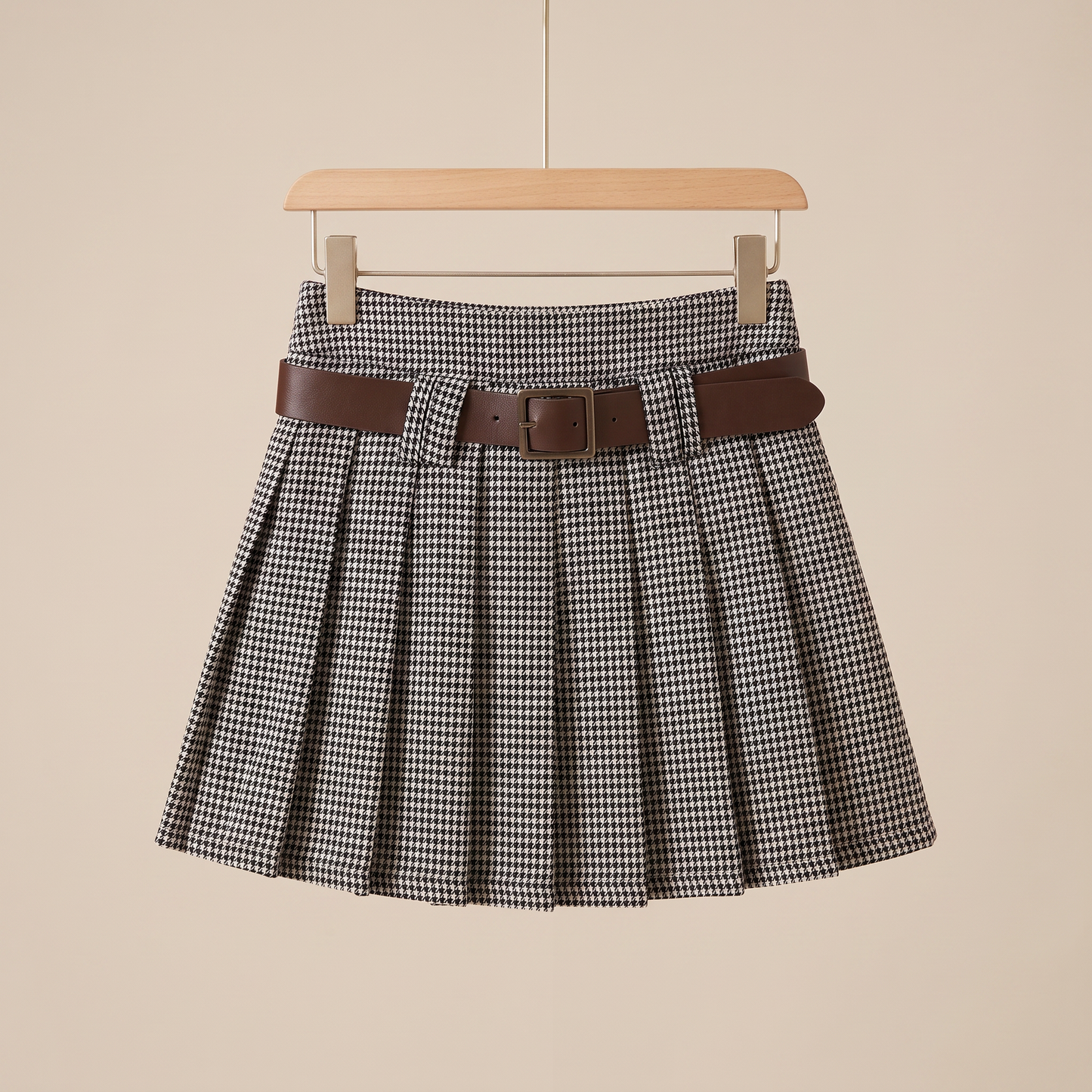 Hadley Geruite Minirok met Plooien en Riemdetail