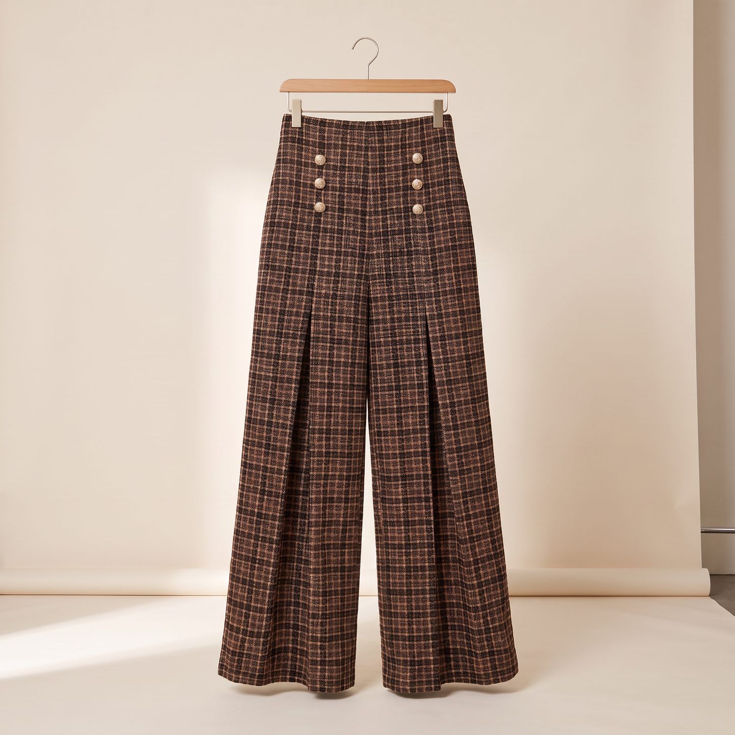 Rowena geruite broek met knoopdetails