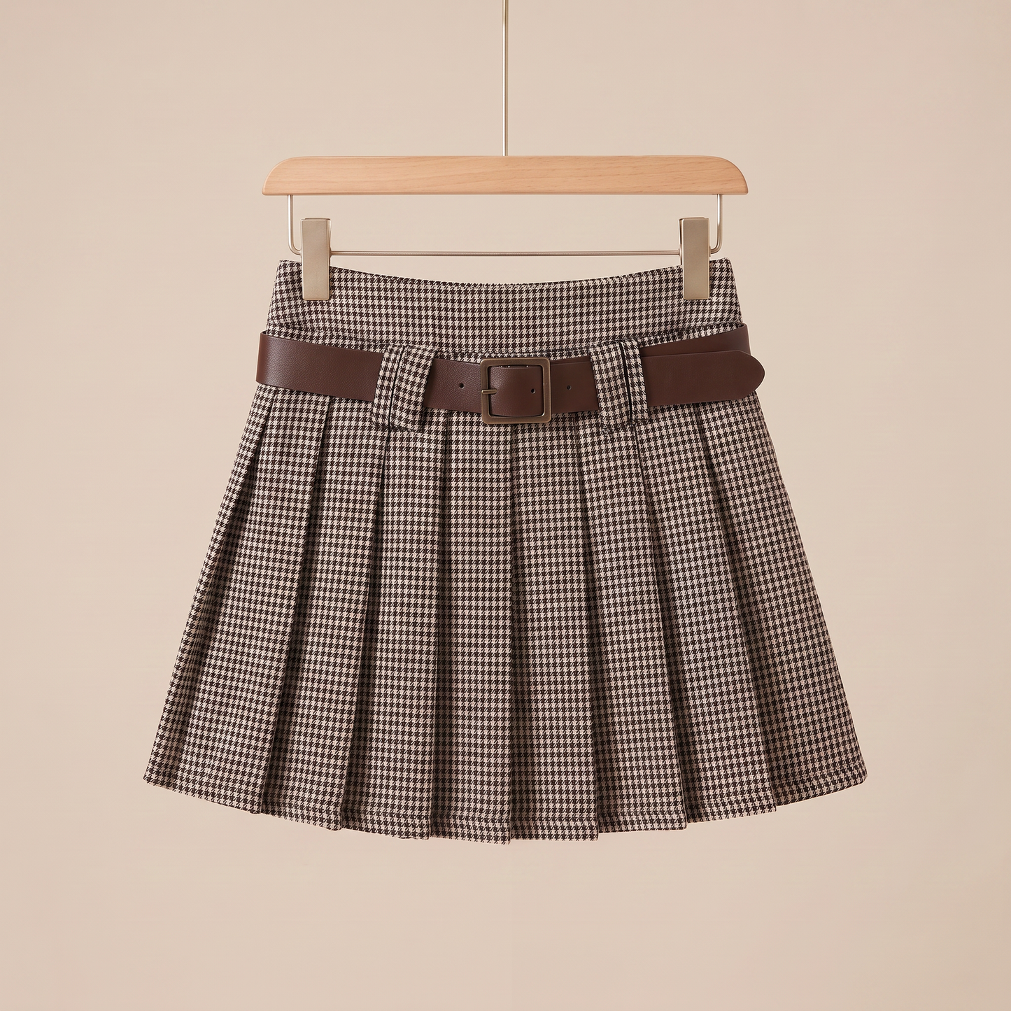 Hadley Geruite Minirok met Plooien en Riemdetail