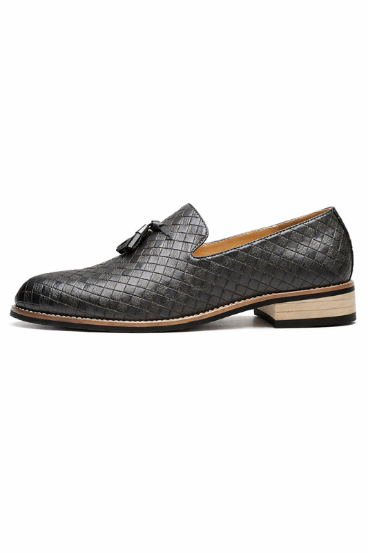 Woven Grid Tassel Slip-On Loafers
