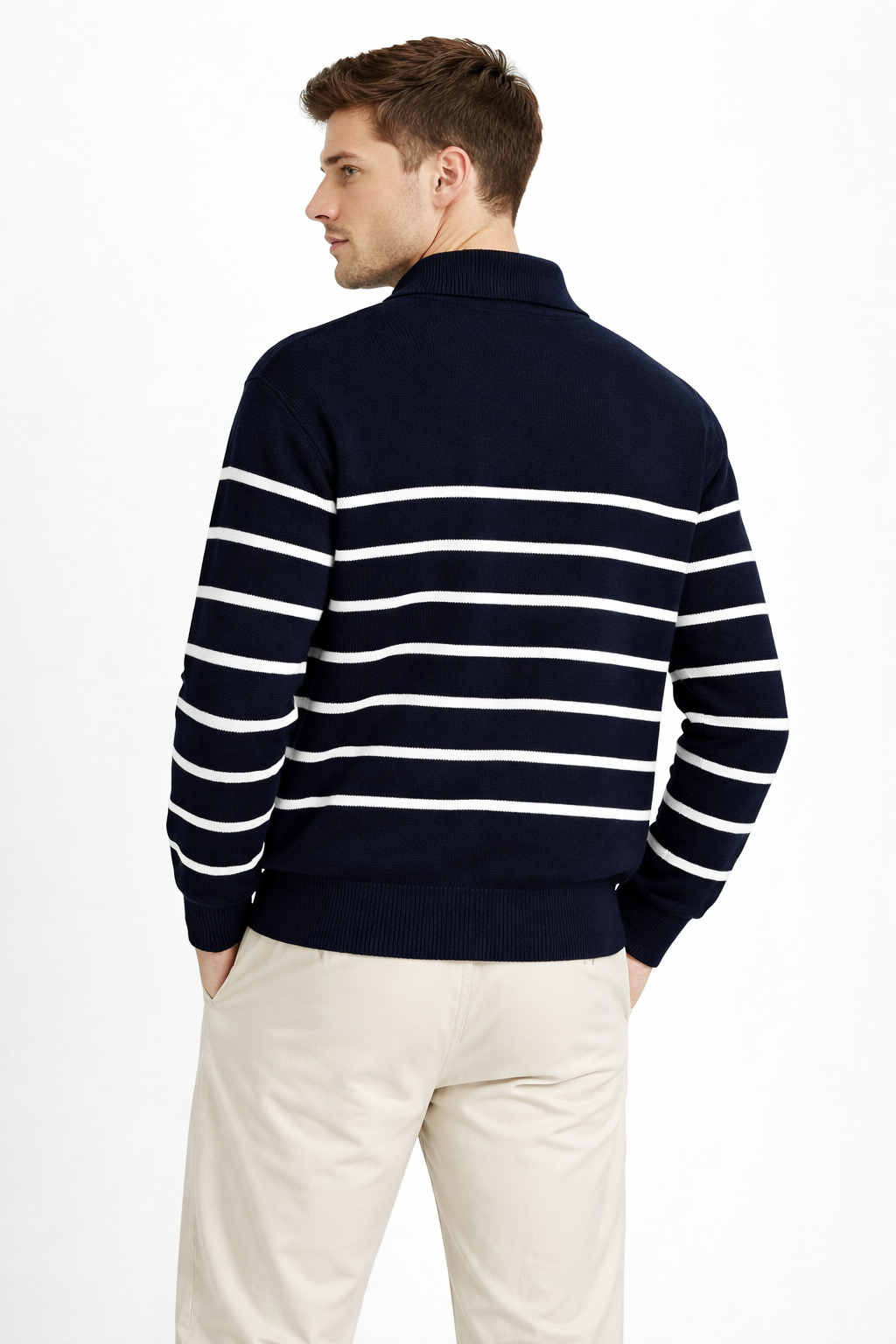 Men’s Striped Half Zip Knit Sweater