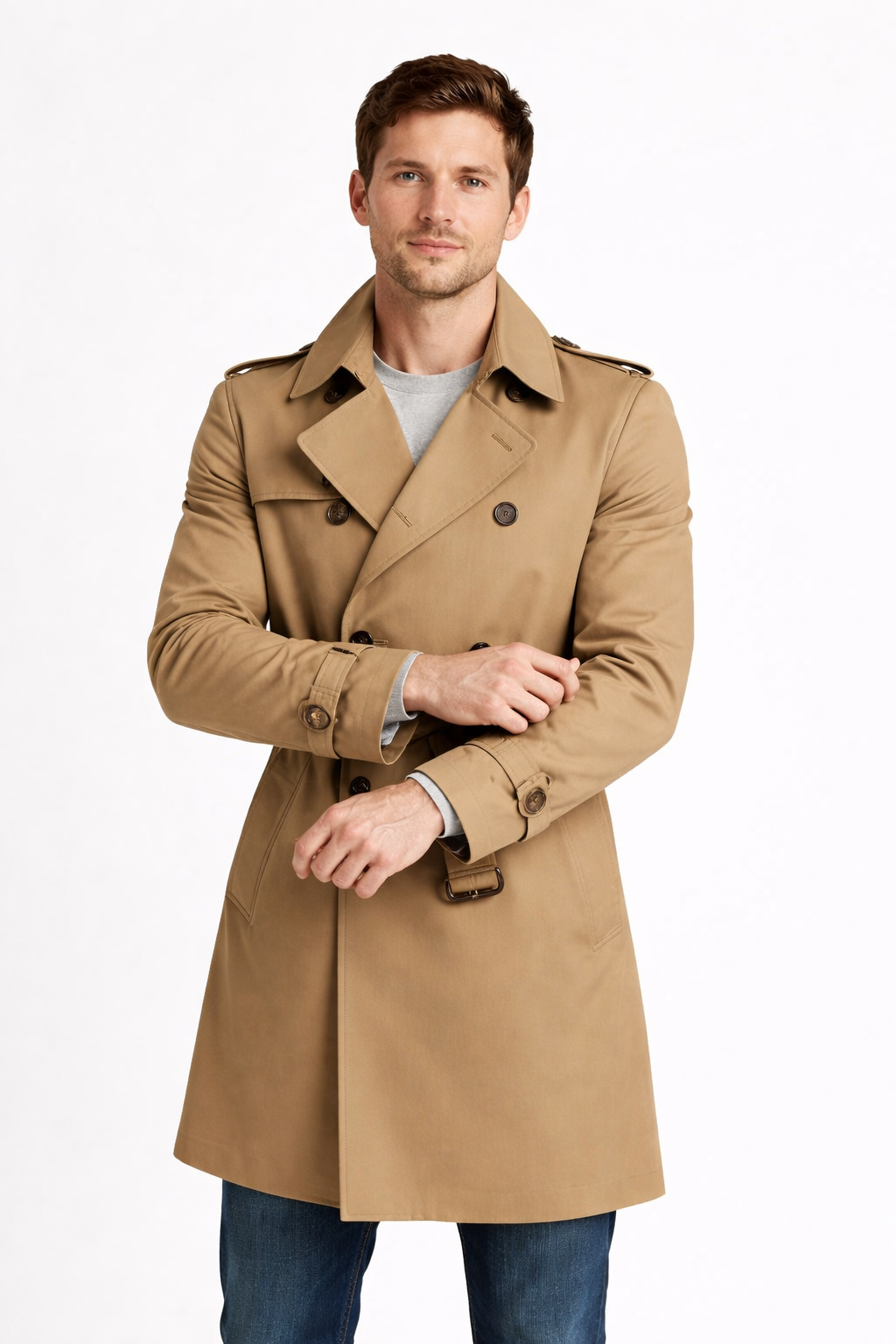 Men’s Long Belted Trench Style Coat
