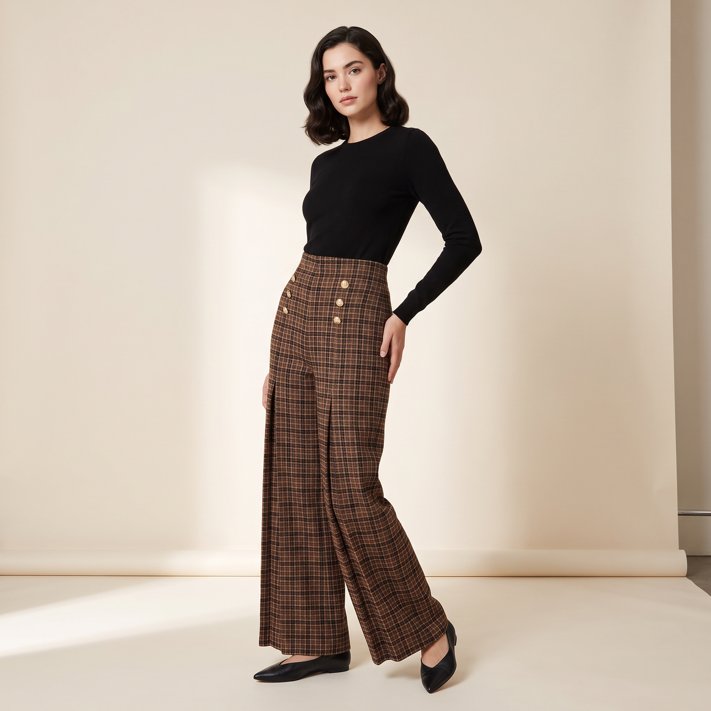 Rowena geruite broek met knoopdetails