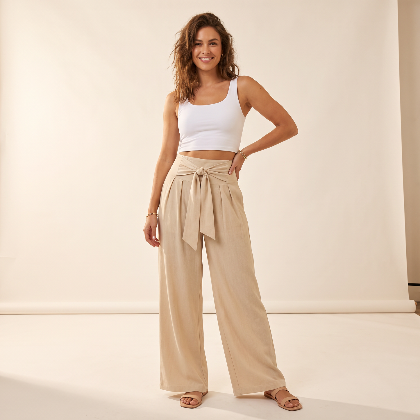 Cassia wijde broek met strikdetail