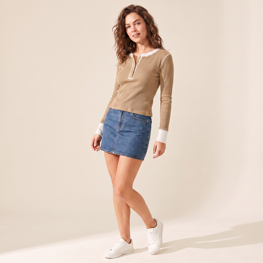Nadine Korte Henley-top met Contrasterende Randen