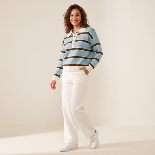 Heloise Gestreepte Gebreide Polo-pullover