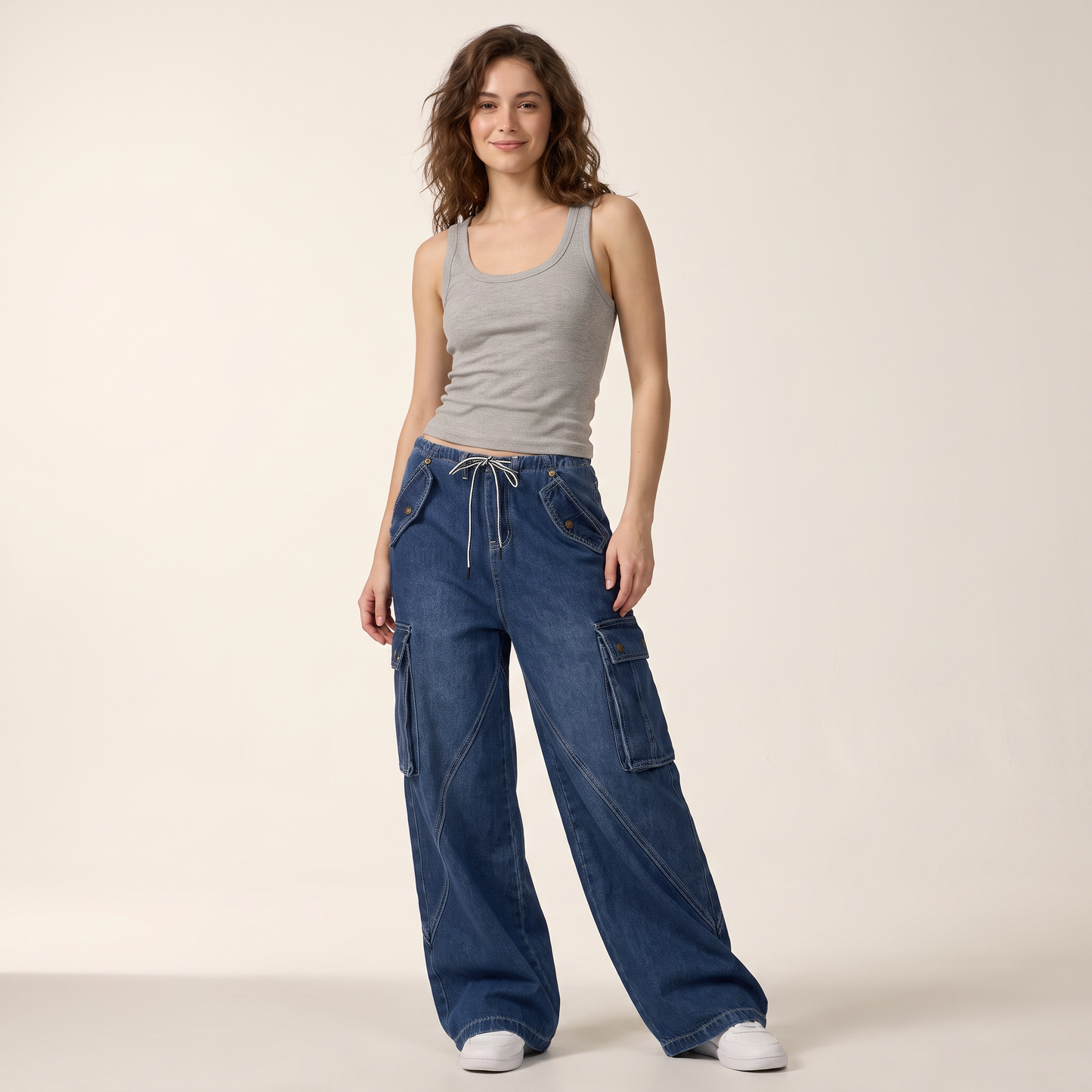 Kiera cargojeans met trekkoord