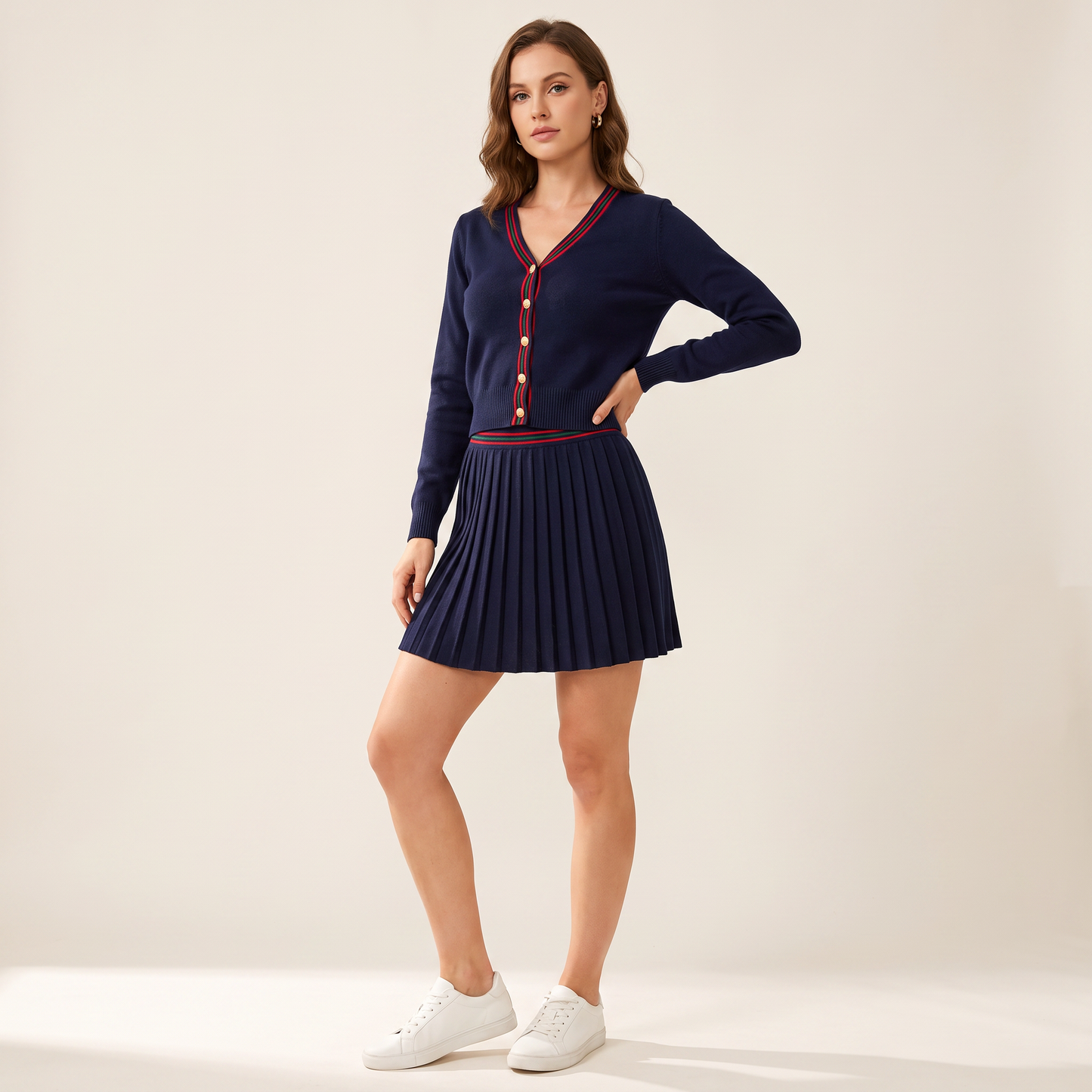 Aster vestset met contrasterende bies