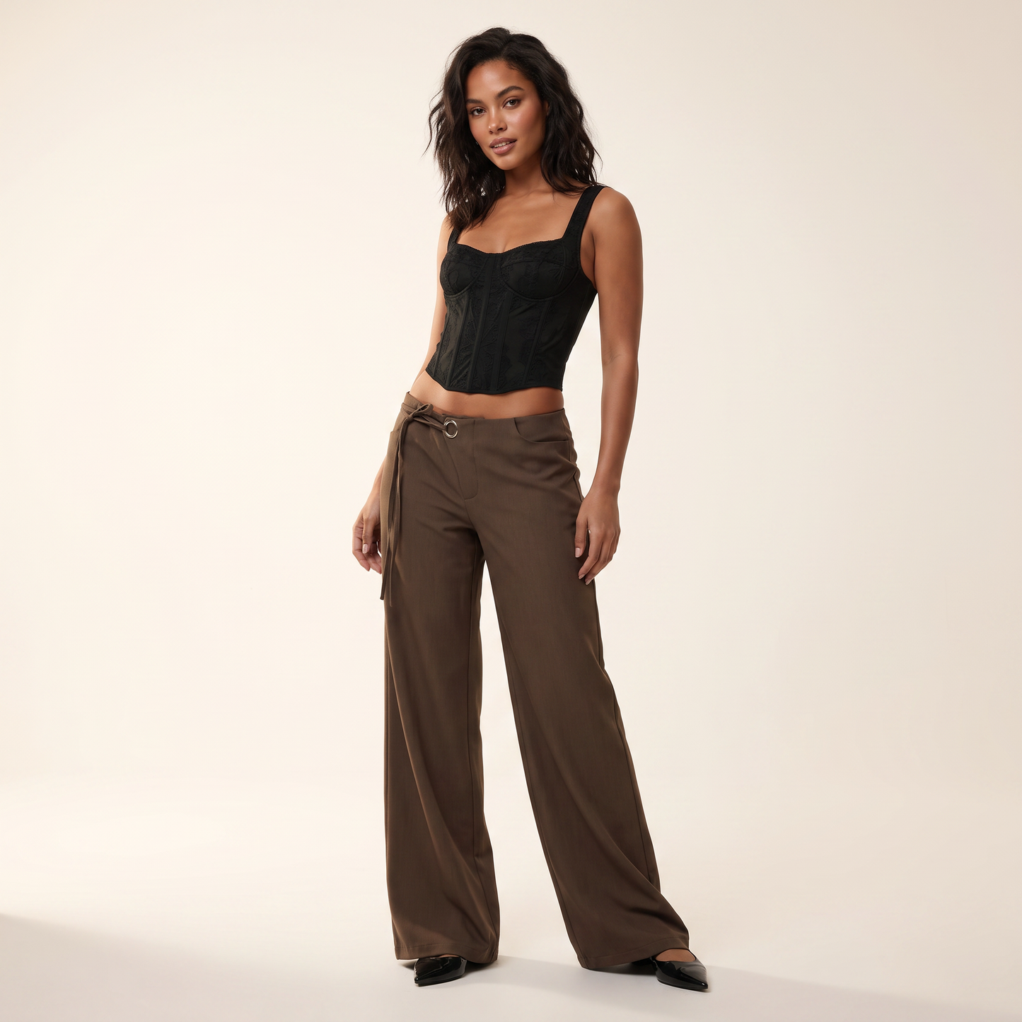 Nerea wijde broek met ringdetail