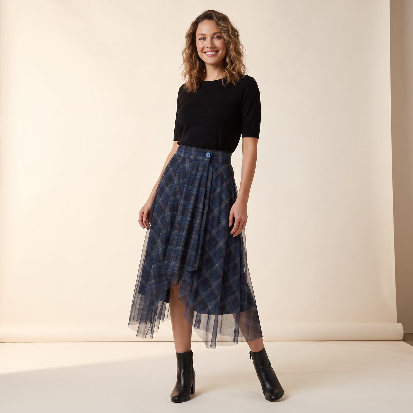 Iona asymmetrische geruite rok