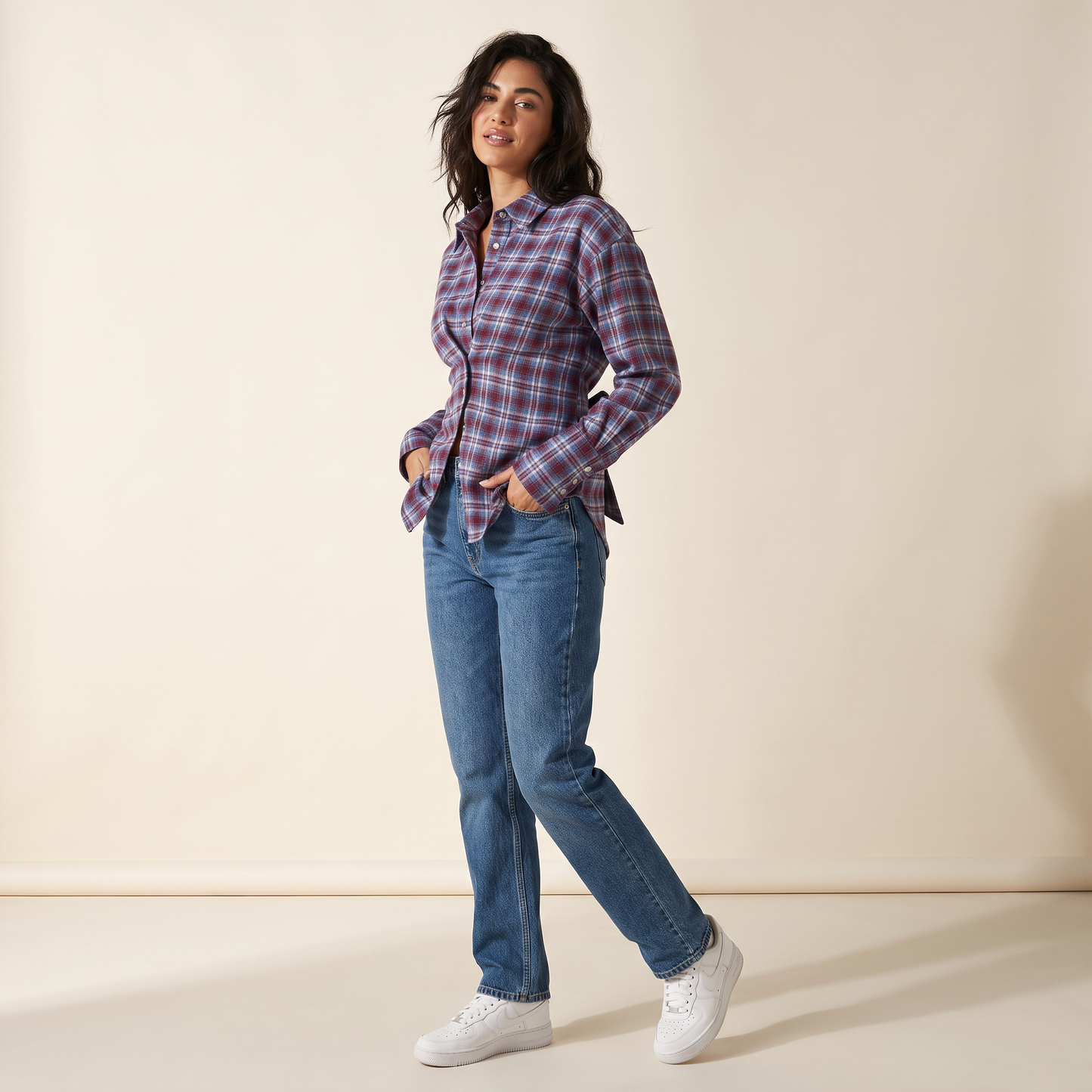 Dahlia Geruite Blouse met Tailleband
