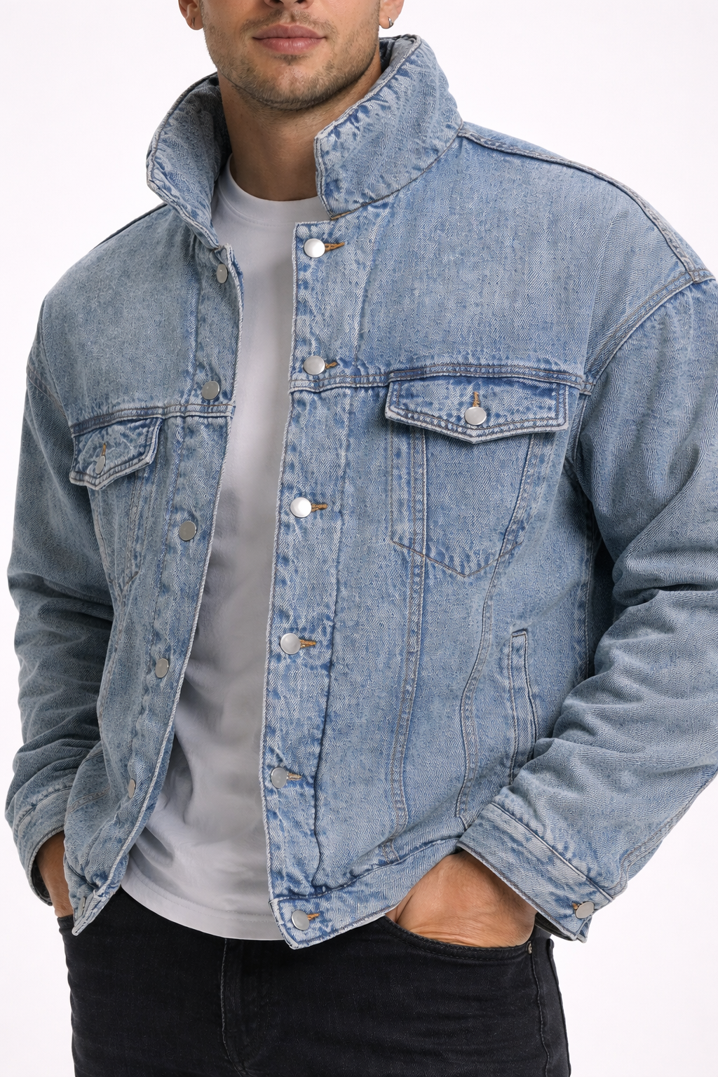 Washed And Worn Mixed Cotton Loose Thickened Denim Jacket