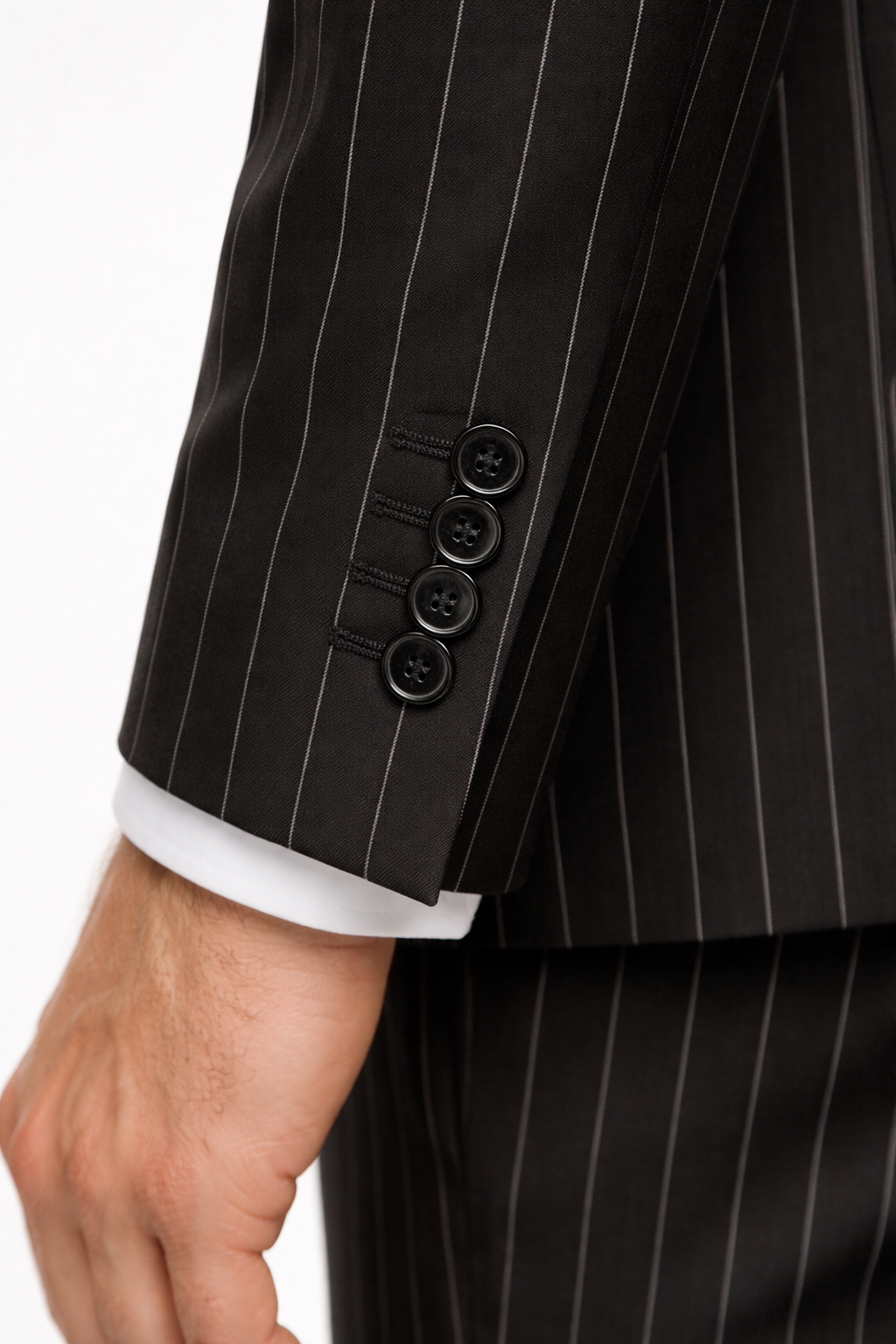 Men’s Black Pinstripe Three Piece Suit With Jacket Vest And Trousers