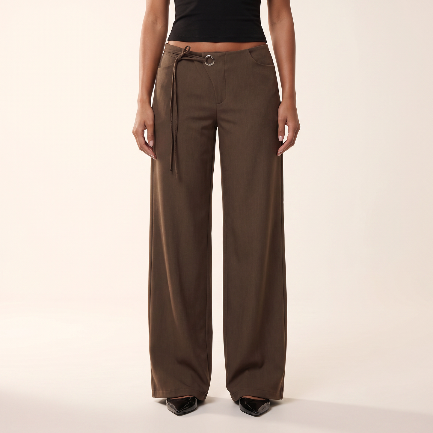 Nerea wijde broek met ringdetail