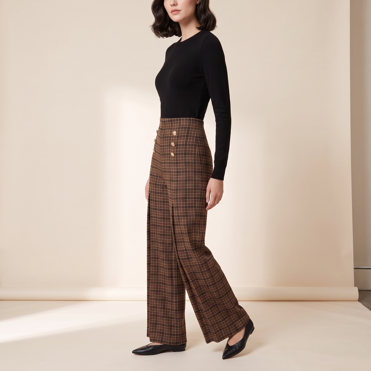 Rowena geruite broek met knoopdetails