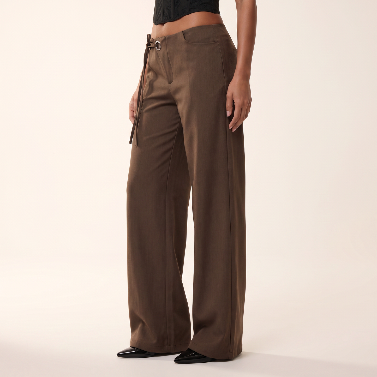 Nerea wijde broek met ringdetail