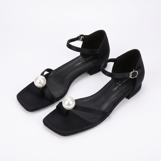 Lenora sandalen met vierkante neus en pareldetail