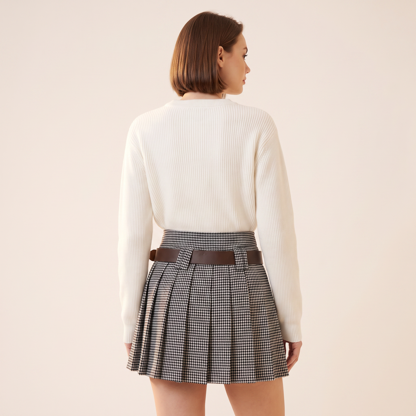 Hadley Geruite Minirok met Plooien en Riemdetail