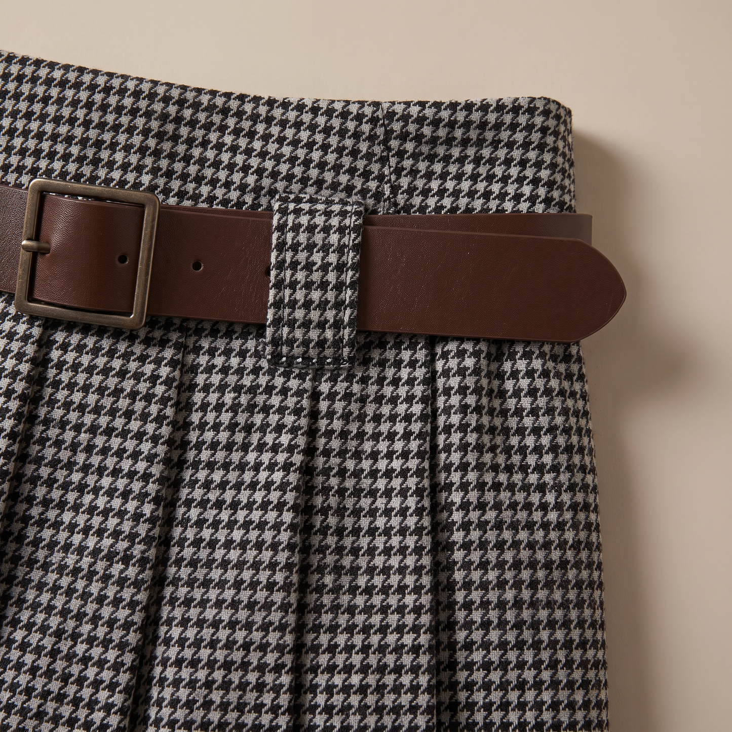 Hadley Geruite Minirok met Plooien en Riemdetail