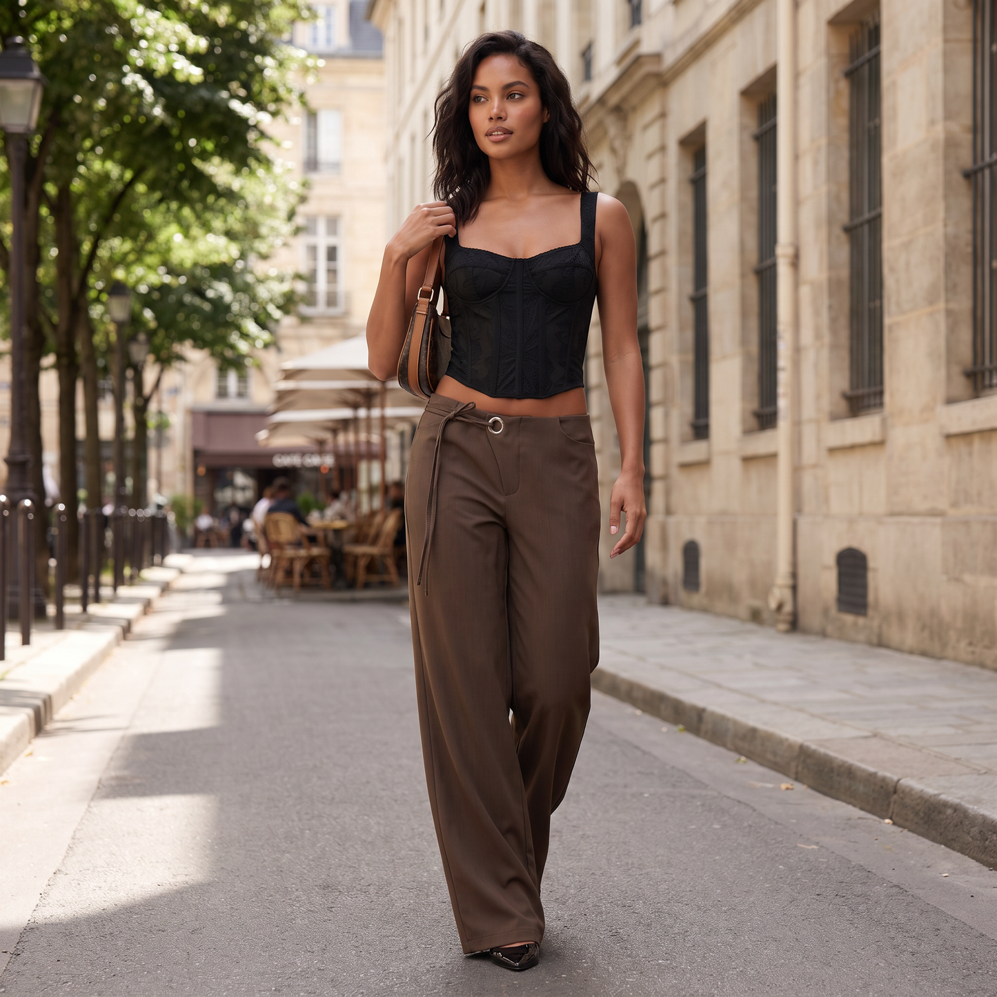 Nerea wijde broek met ringdetail