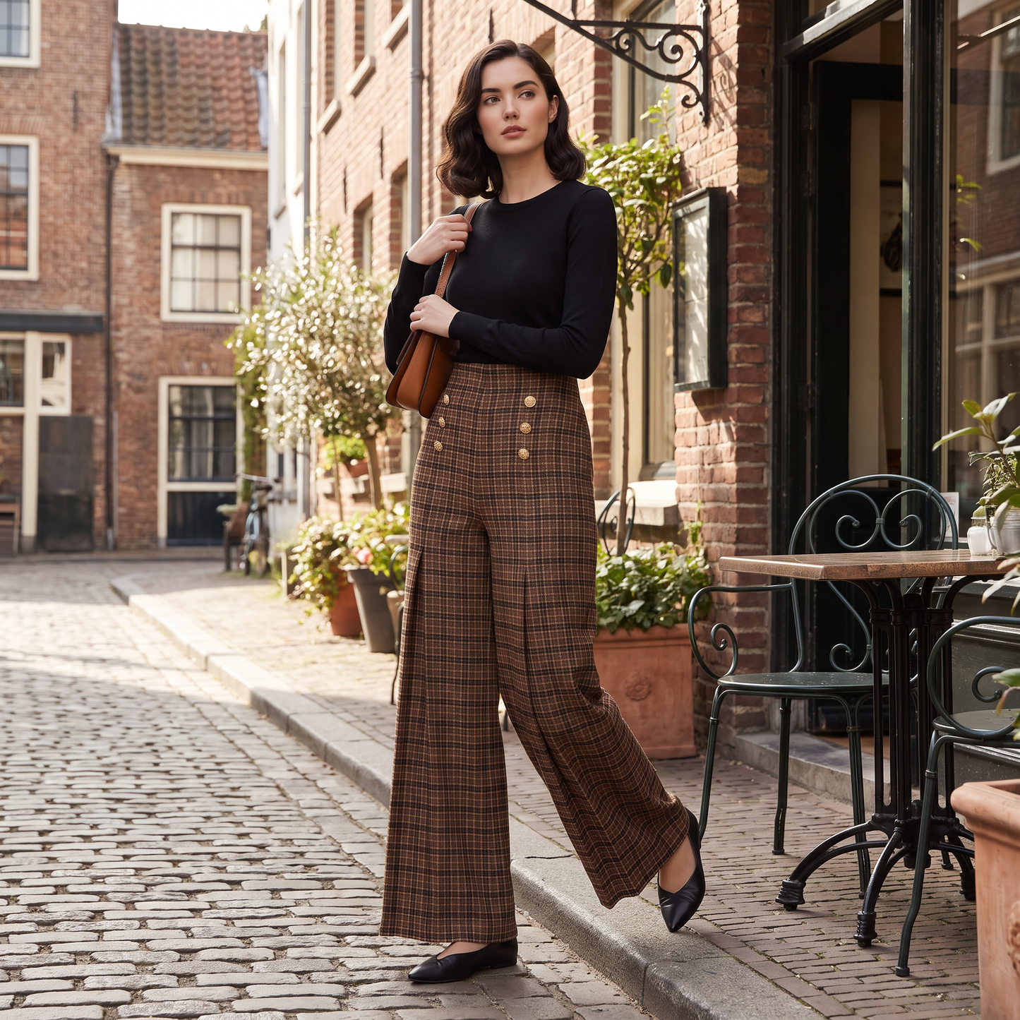 Rowena geruite broek met knoopdetails