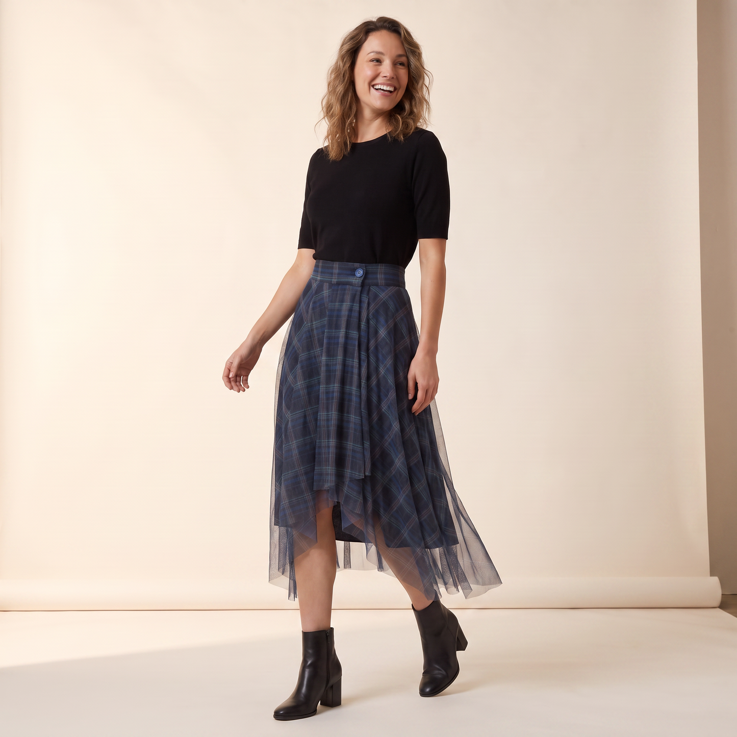 Iona asymmetrische geruite rok
