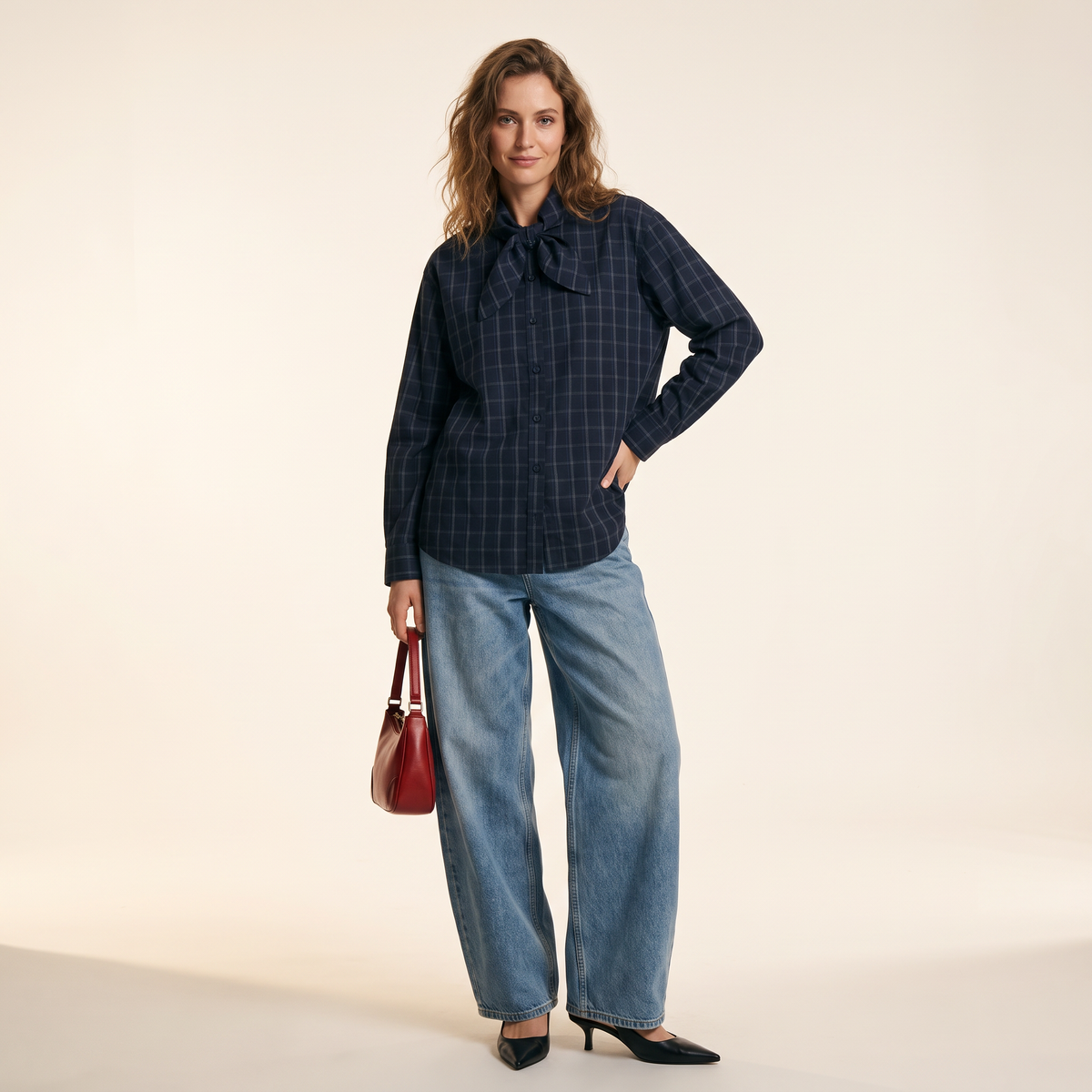 Ismera geruite blouse met strikhals