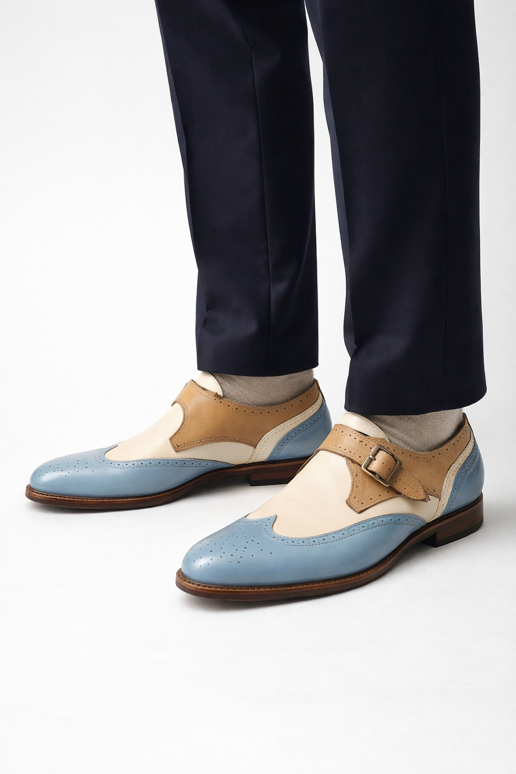 Tri-Tone Monk Strap Wingtip Oxfords