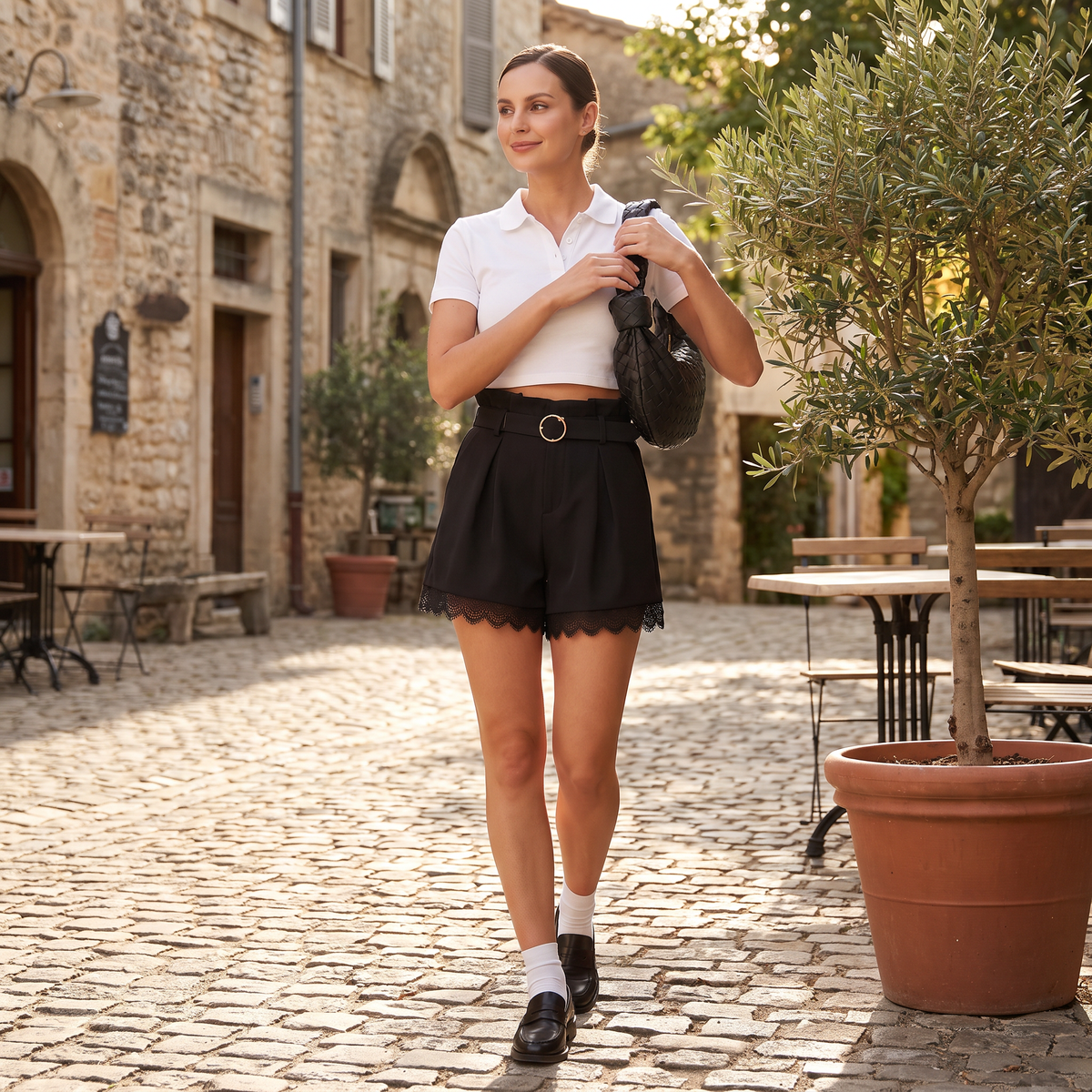 Jessara paperbagshorts met kanten zoom