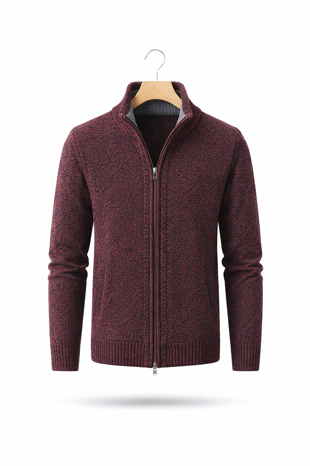 Textured Knit Zip-Up Stand Collar Jacket