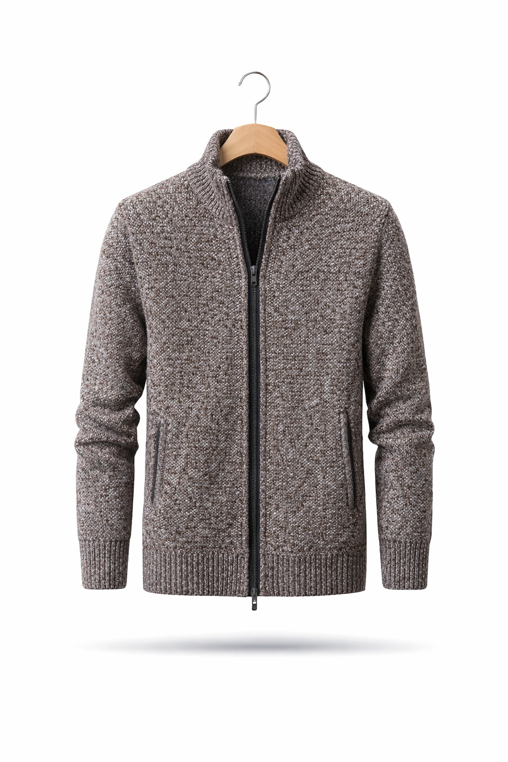 Textured Knit Zip-Up Stand Collar Jacket