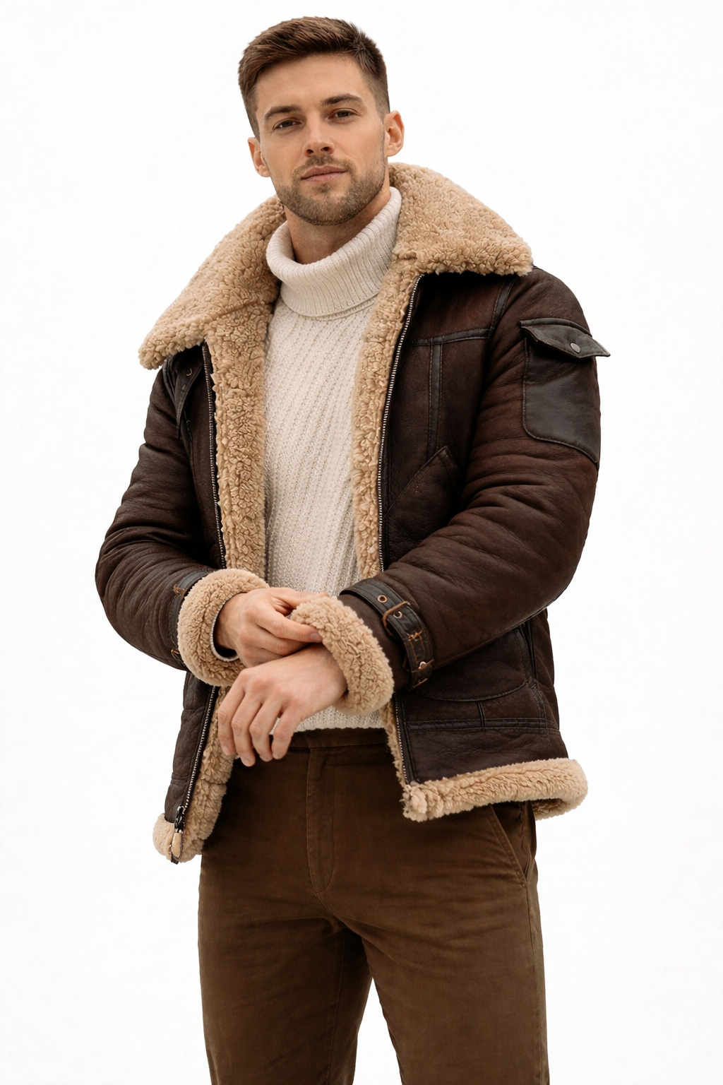Men’s Aviator Style Jacket with Lined Collar for Cold Weather