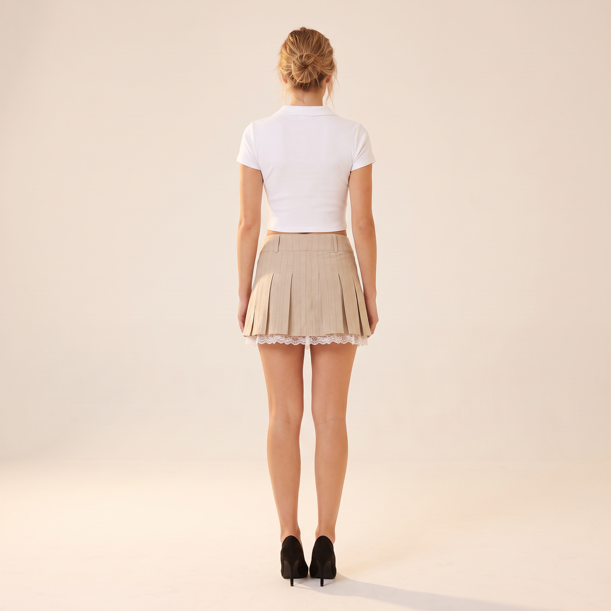 Kaelina geplooide mini-rok met kanten zoom