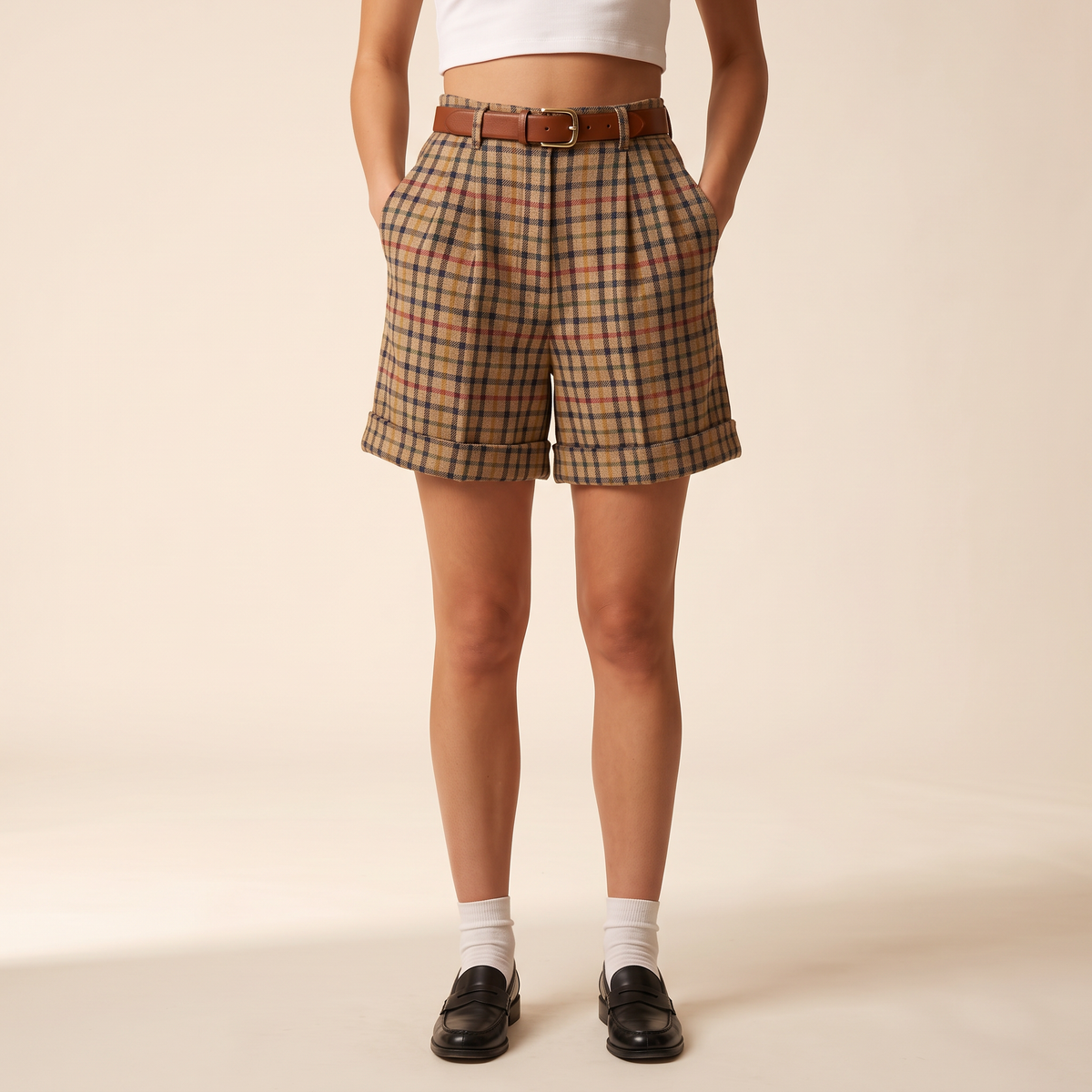 Kassira Koffiebruine Geruite Plooidshort
