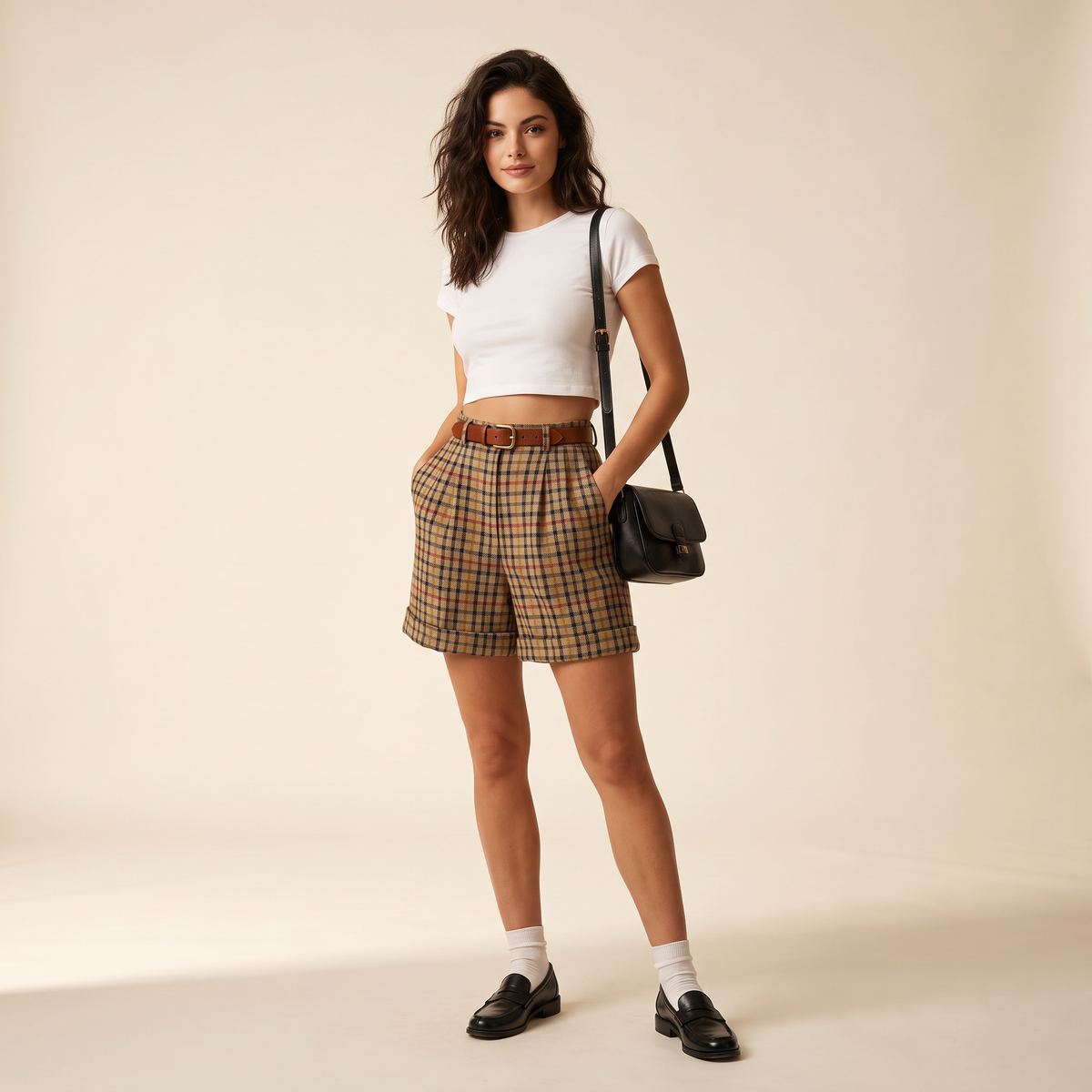 Kassira Koffiebruine Geruite Plooidshort