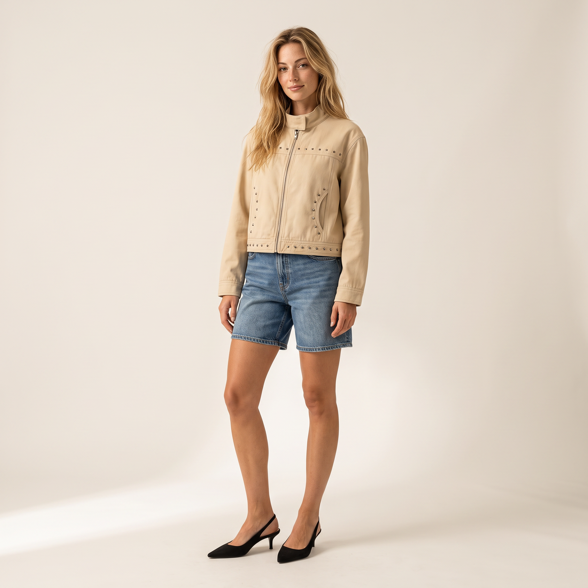 Kavira Kaki Jas met Stervormige Studs