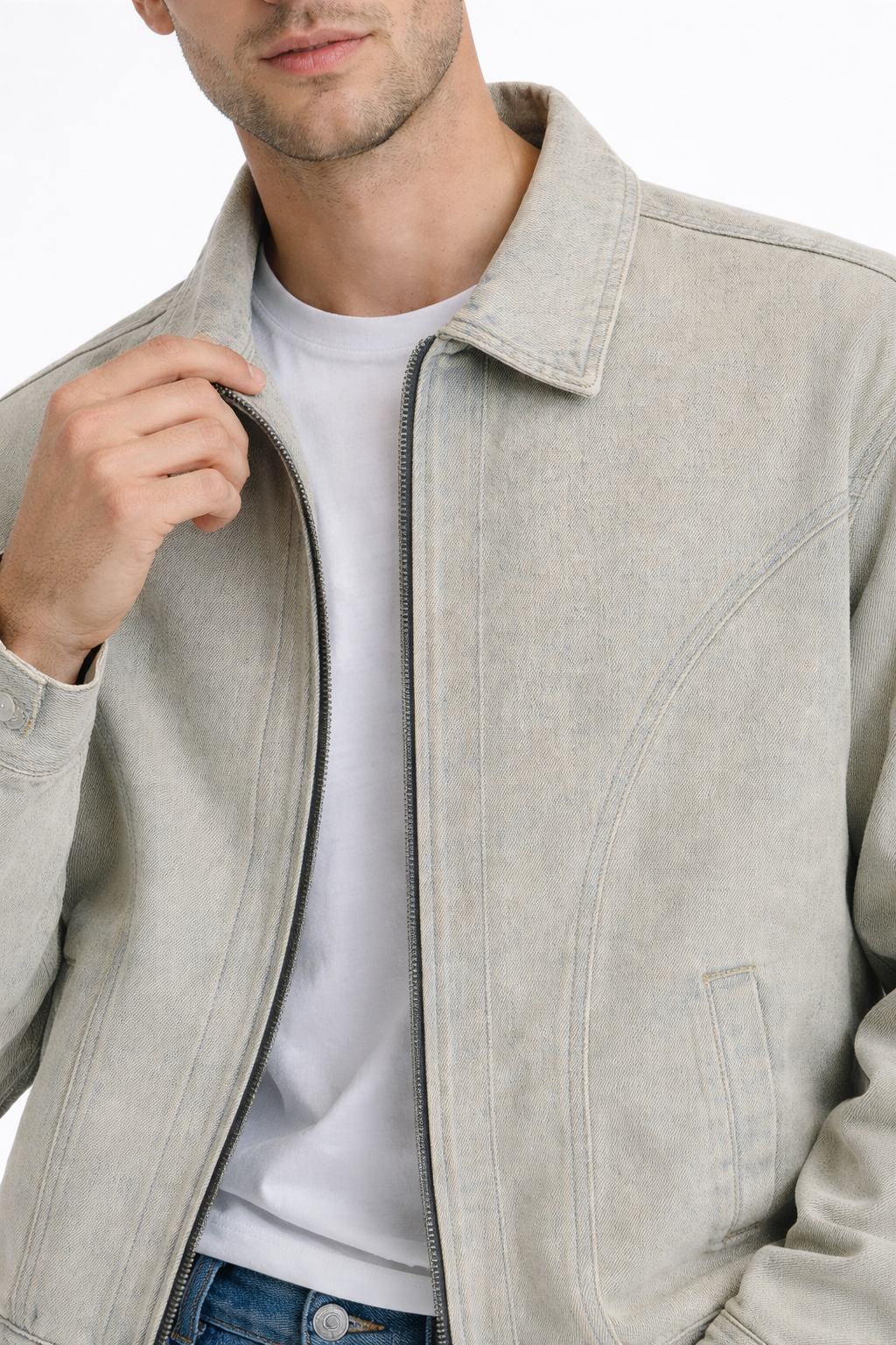 Men’s Zip Front Washed Denim Jacket