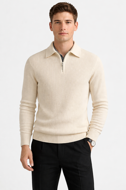 Men’s Ribbed Zip Collar Knit Shirt