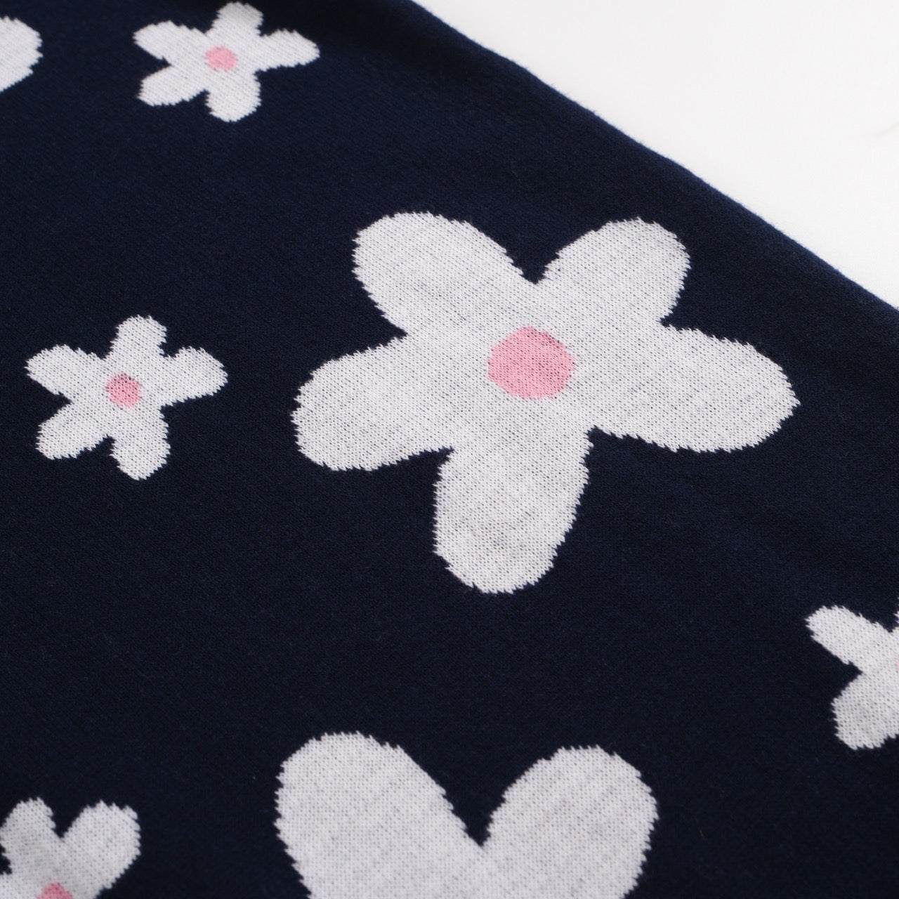 Men’s Navy Knit Short Sleeve Polo Shirt With Floral Pattern And Contrast Pink Collar